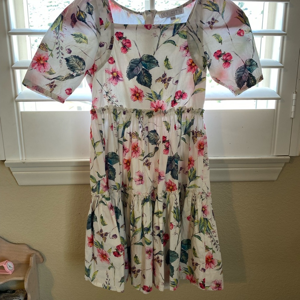 Ivy city co Floral Kids Dress - Pink and Green